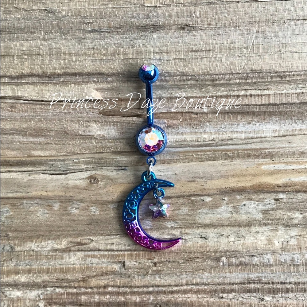 Colorful Iridescent Moon Belly Button‎ Ring